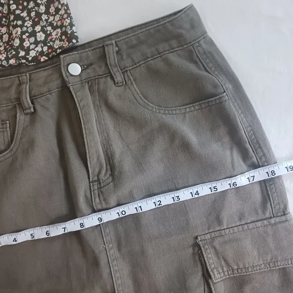 Shein Sxy • Women's Army Green High Waist Cargo Flap Pocket Denim Jean Skirt - Picture 14 of 16